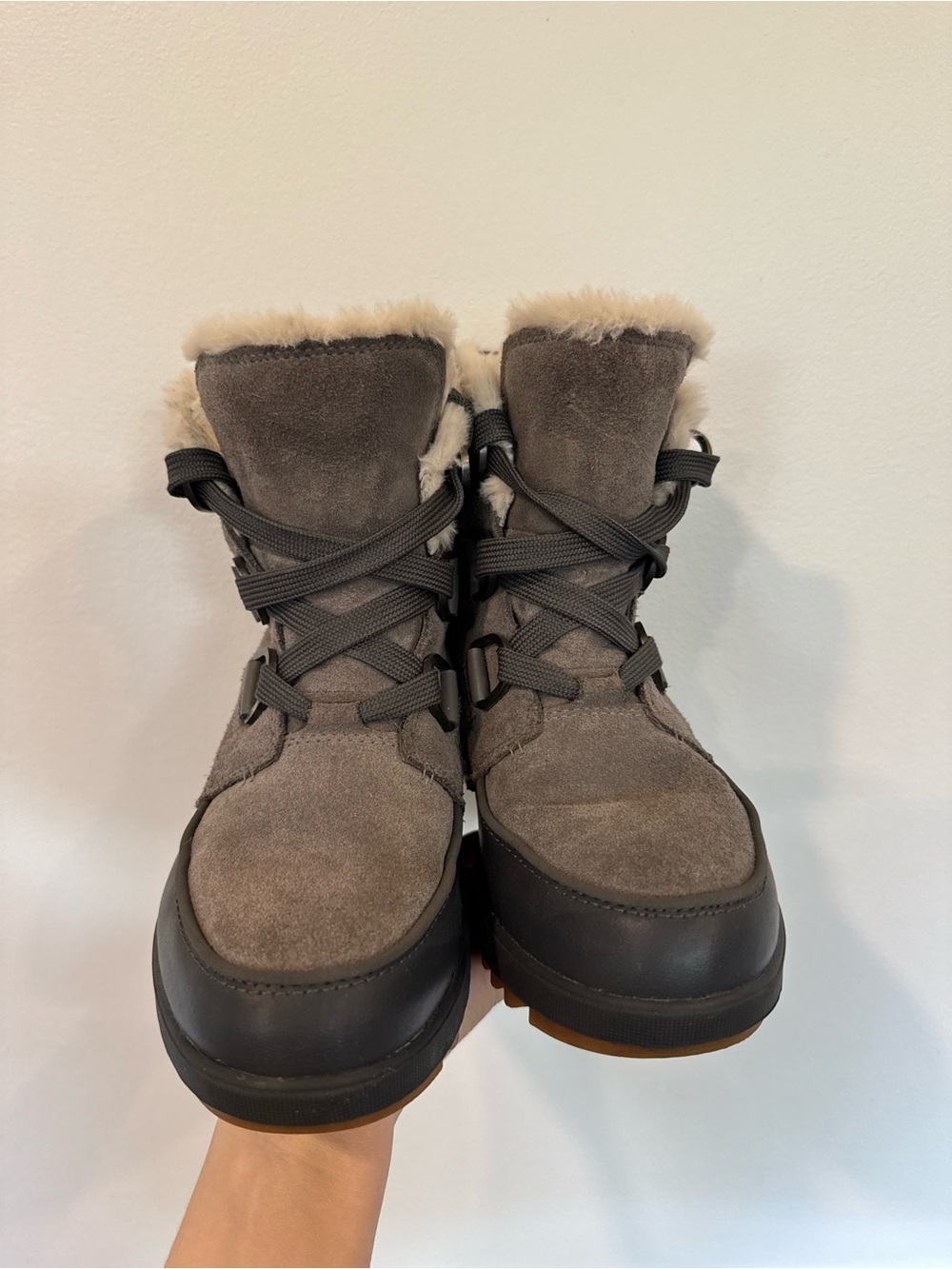 Sorel Gray Suede Faux-Fur Lace-Up Winter Boots